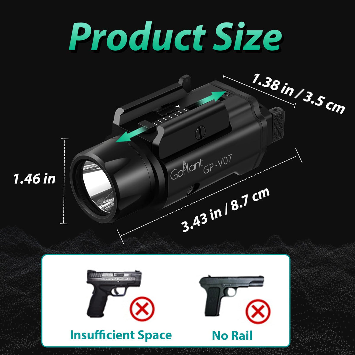 GOPLANT 2250 Lumens Weapon Laser Light Combo - Adjustable Rail LED Light and Green Laser Flashlight, Aircraft-Grade Aluminum, Magnetic Rechargeable Strobe Tactical Flashlight for Picatinny or GL Rail