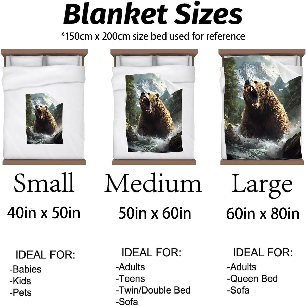 Kibue Roaring Bear Blanket, Soft & Warm Flannel Throw - Cozy Plush Lightweight Blankets for Travel, Decor, Bedroom, Office, Sofa for Adults Kids - Ideal for All Seasons 60"×50"