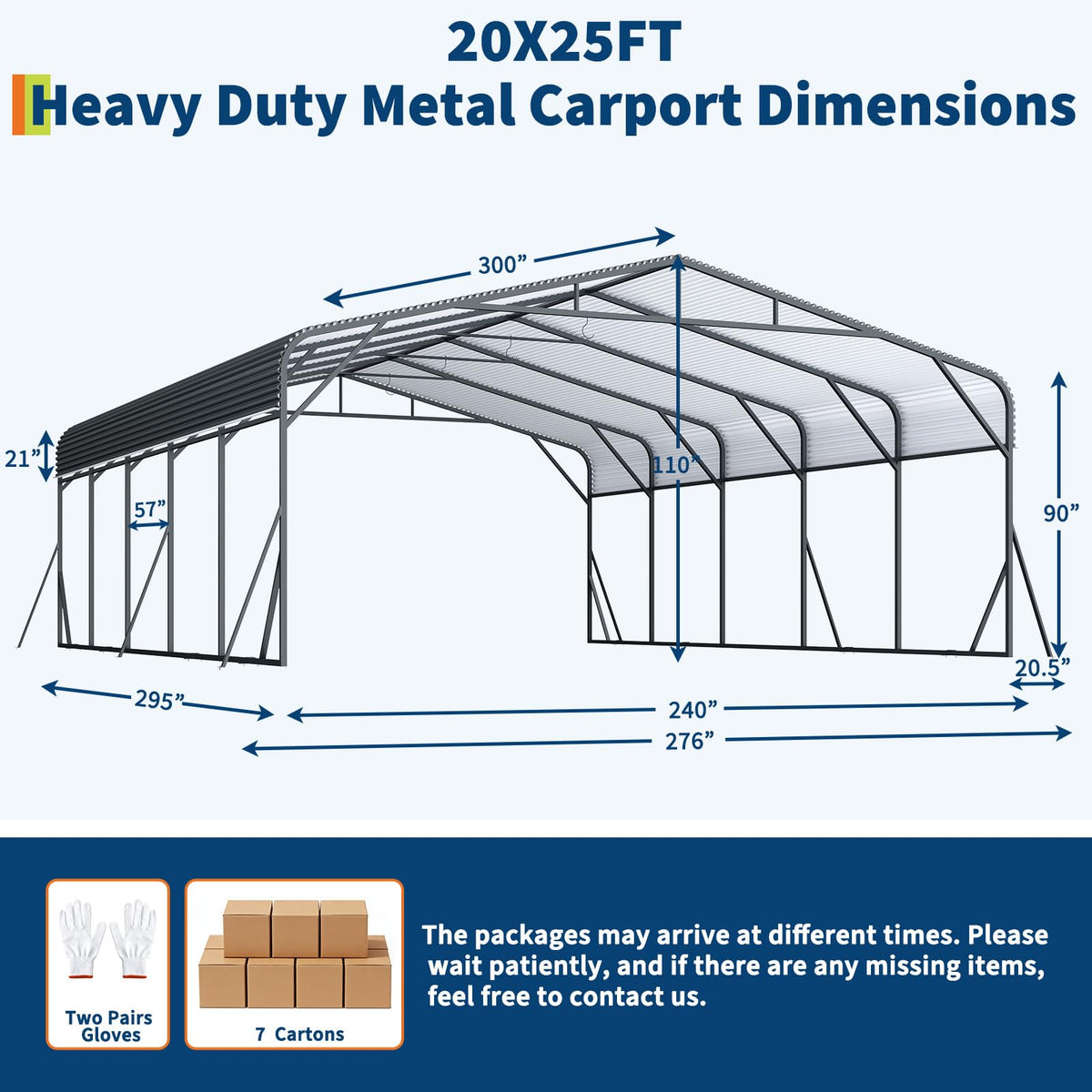 Metal Carport, Carport with Reinforced Base and Galvanized Steel Roof, Heavy Duty Garage Car Shelter Shade, Outdoor Car Port Canopy 20X25 ft