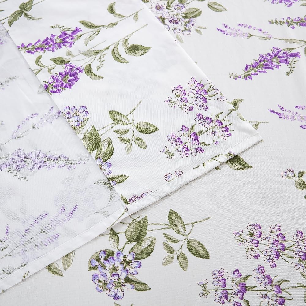 DAUAOTO Twin Size 100% Cotton Sheets Set, Printed Bedding, Up to 14" Deep Mattress, Velvet Purple Floral Pattern Bedlinen, Provence Lavender