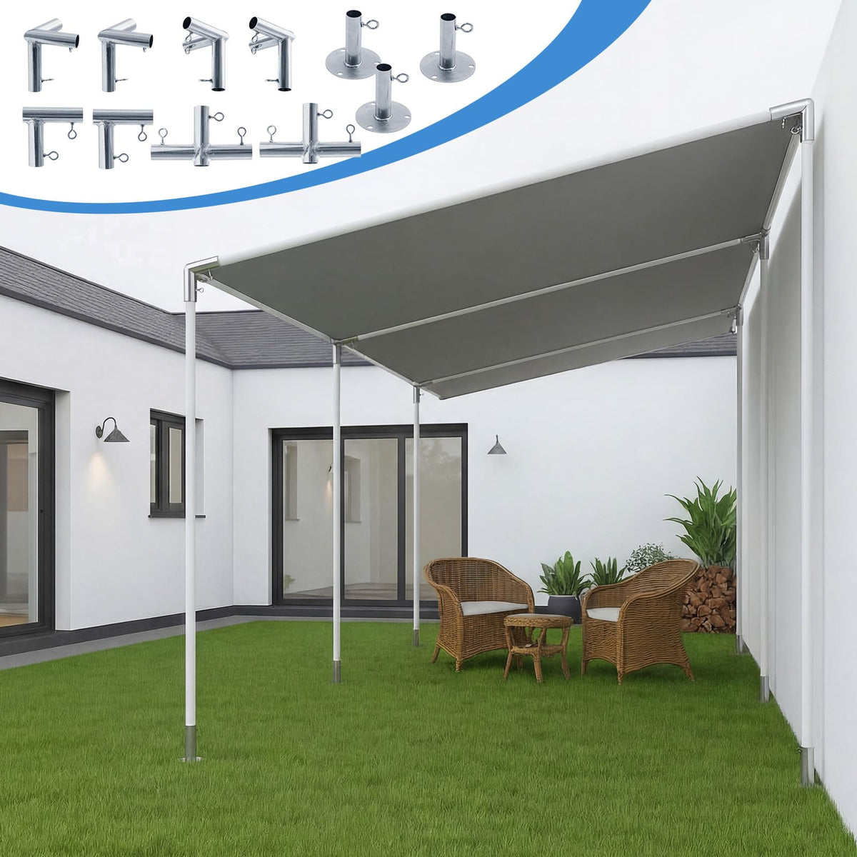 Frienda 6-Leg Lean-to Canopy Fittings for 1-3/8" Pipes, 18 Pcs Lean to Carport Frame Connectors Kit DIY Project for Slant Roof Carport, Shed, Gazebo, Greenhouse, Shelter Deck, Pipes Not Included