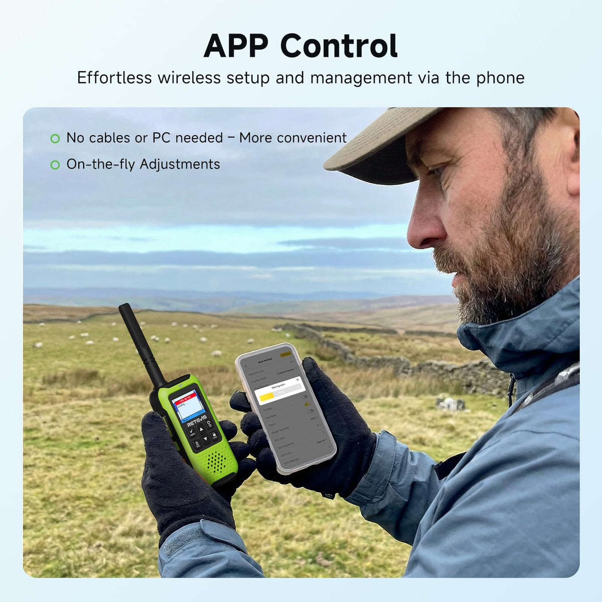 Retevis EZTalk 5 GMRS Two Way Radios, GPS BDS Walkie Talkies Long Range, APP Control, NOAA Weather Alerts, 2000mAh Type-C Rechargeable, IP54 Waterproof, for Outdoor Adventures, Hiking (4 Pack)