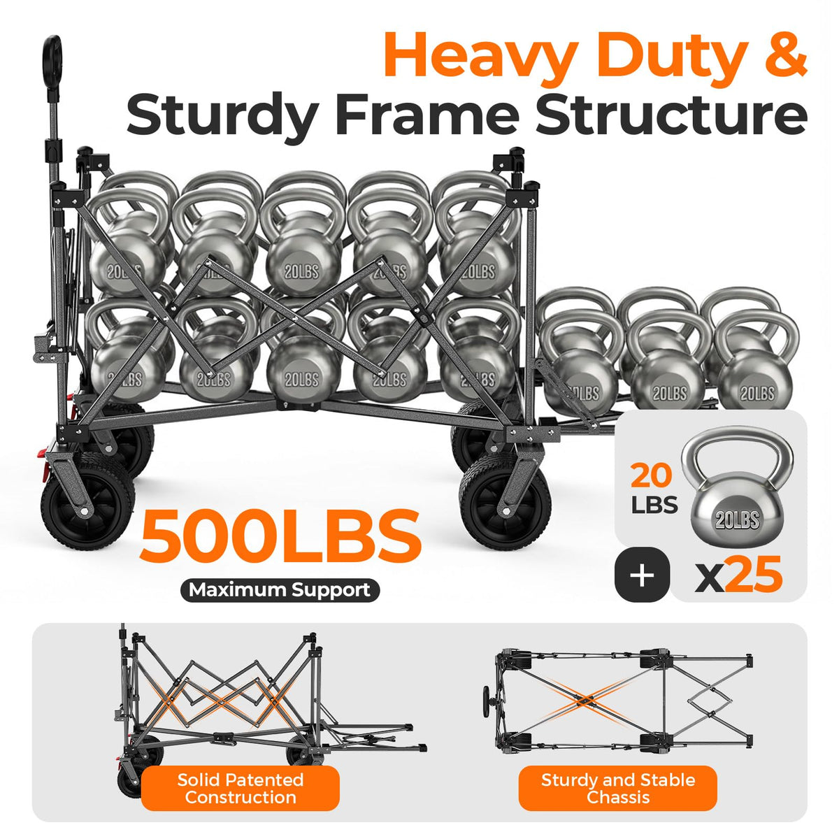 Aimnny 55" Collapsible Wagon with Tailgate & Brakes - 500LBS Heavy Duty Multi-Terrain Cart, 300L Foldable Utility Wagon with Cup Holders & Side Pockets for Beach Sand Camping Sports Shopping (Black)
