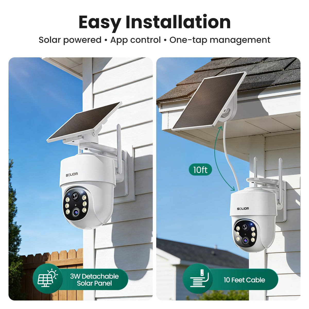 SOLIOM- 5MP Security Cameras Wireless Outdoor, No Subscription & Solar Powered,4-Cam Pack Cameras for Home Security with 360° Auto Motion Tracking, 3K Color Night Vision,5G & 2.4G Router Compatible