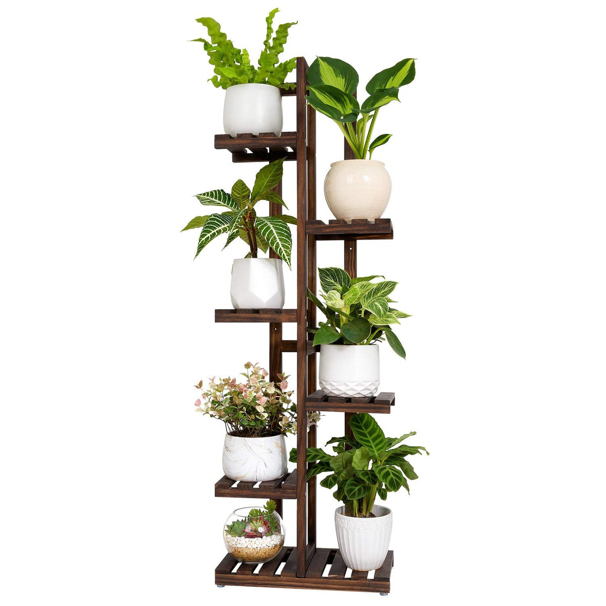 Mkono Wood Plant Stand 6 Tier 7 Potted Plant Shelf Indoor Outdoor Tall Multi-tiered Flower Pot Holder Modern Ladder Storage Rack Display Planter for Patio Garden Corner Balcony Living Room, Brown