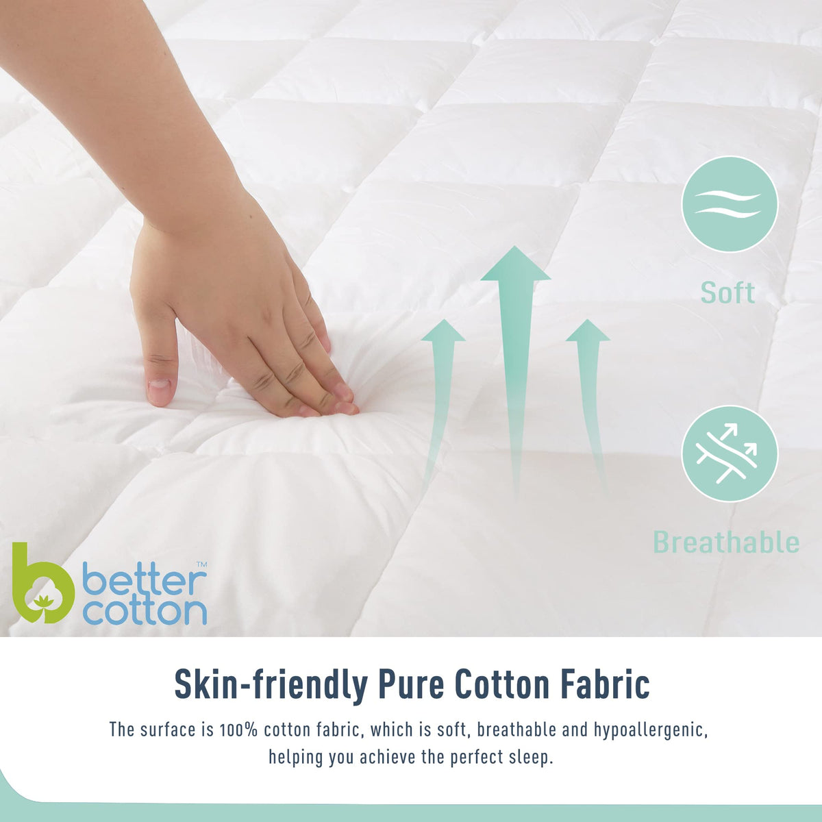 HOMTEC Queen Mattress Pad Cotton Mattress Pad Cover Quilted Mattress Cover 18-22" Deep Pocket Mattress Protector Queen Size Thin Down Alternative Filling Noiseless & Breathable