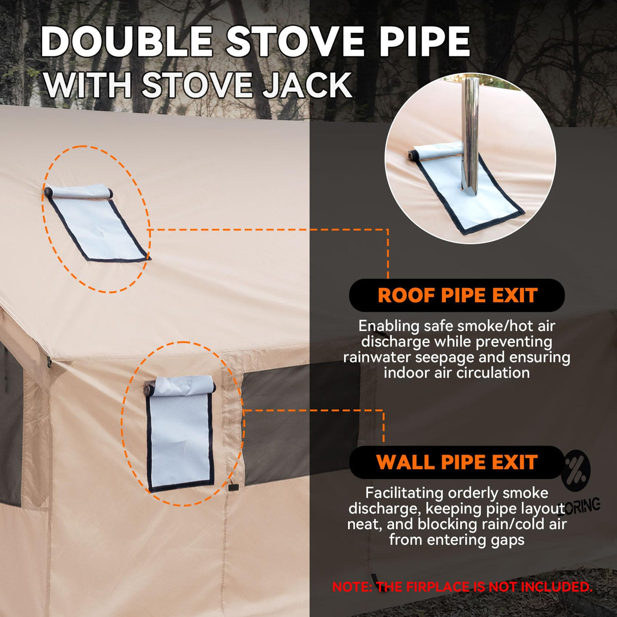 Zoring Hammock Hot Tent with Stove Jack - 4 Season Winter Tent with Snow Skirt, PU3000mm Waterproof Cold Weather Wall Shelter with Big Mesh Door/Windows for Backpacking, Camping, Hiking (No Poles)