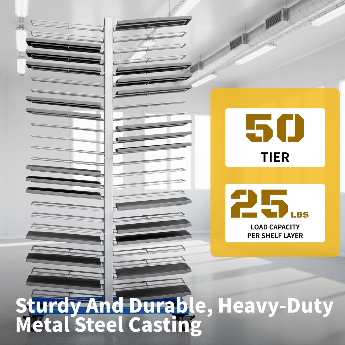 Teinfice Large 50-Tier Paint Drying Rack, Cabinet Drying Rack with 4 Locking Casters, Heavy-Duty Movable Door/Art/Drawing Board Drying Rack for Spray, Roll, Brush