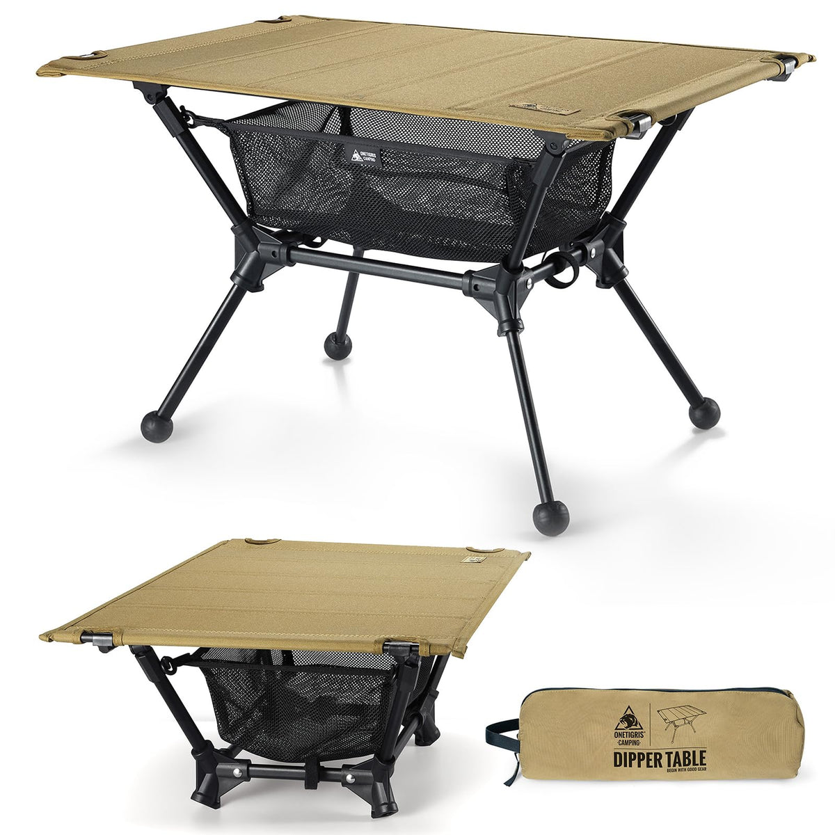 ONETIGRIS Dipper Camping Table, Lightweight Portable Folding Table with Mesh Storage Net, High/Low Options, Ideal for Camping, Hiking, Tailgating, Beach, Picnic, Travel, Backyard