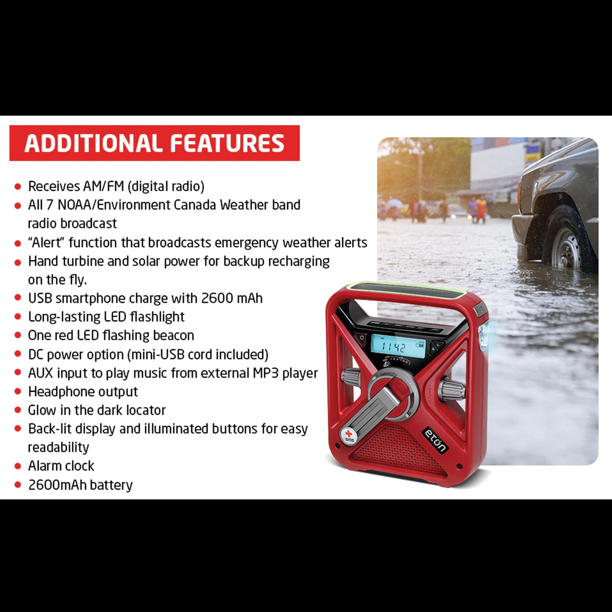 American Red Cross FRX3 All-Purpose Rechargeable Weather Alert Radio with Solar Panel - ARCFRX3