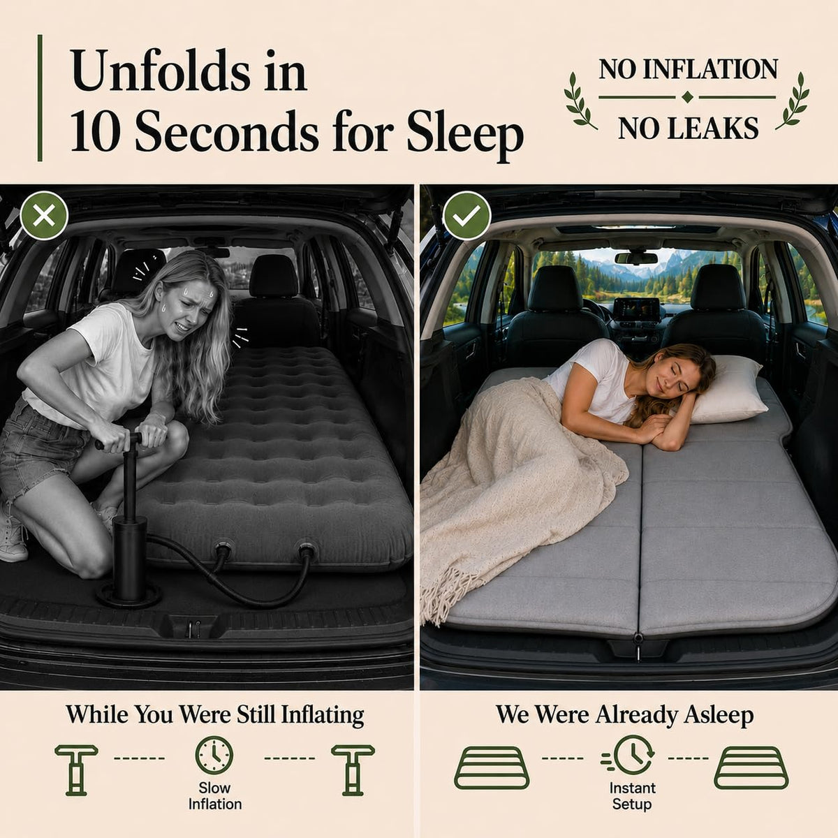 MGRFTOX Car Mattress for Subaru Forester 2019-2024 Non-Inflatable Car Camping Mattress, Foldable Trunk Sleeping Pad with Split Design, Portable Car Bed for Road Trips, Camping, Travel