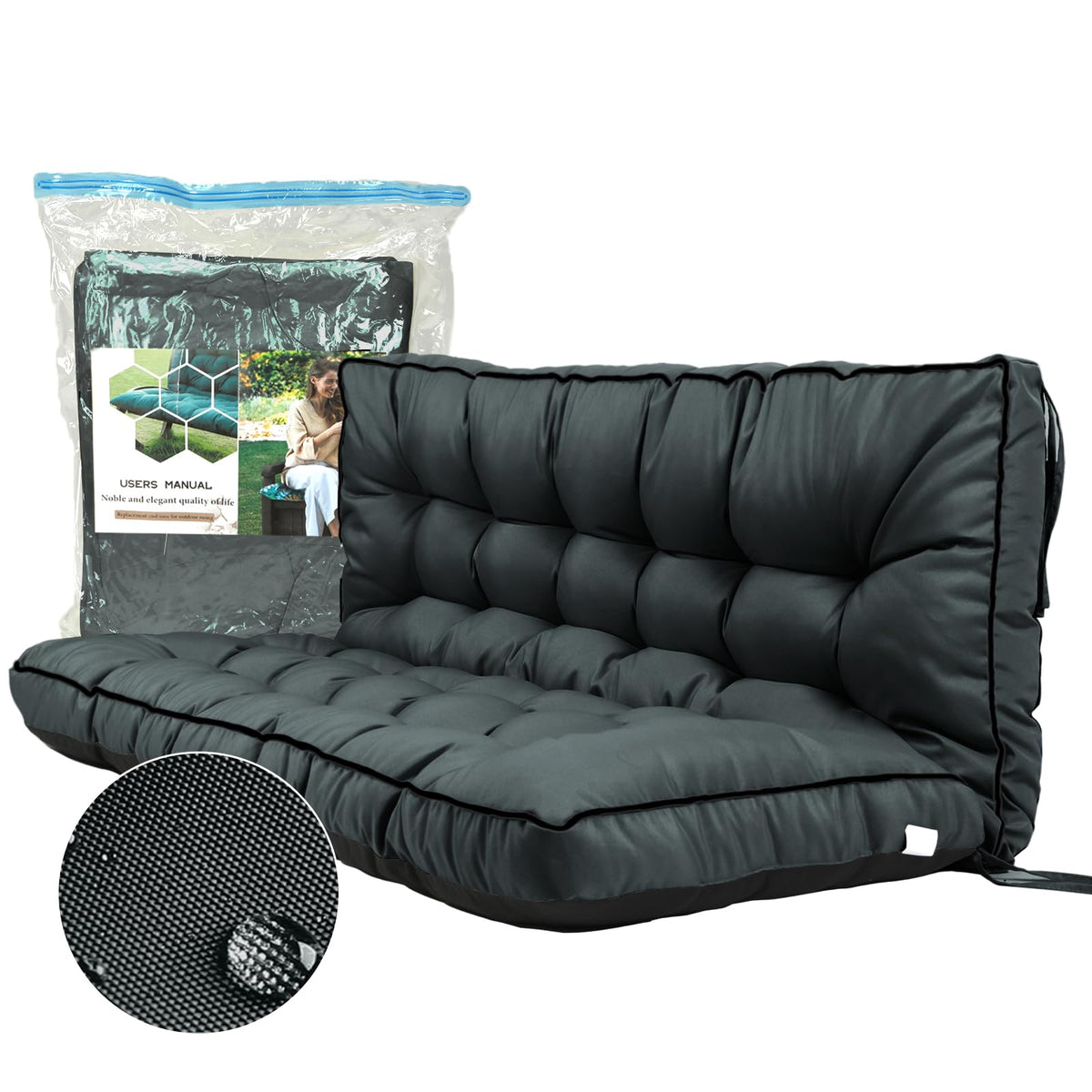 Sauqzoh Replacement Cushions for Swing, Swing Cushions 3 Seater Replacement, Waterproof Thicken Washable Cushion for Outdoor Indoor Furniture Swing Patio (Dark Gray, 40x63 inch)
