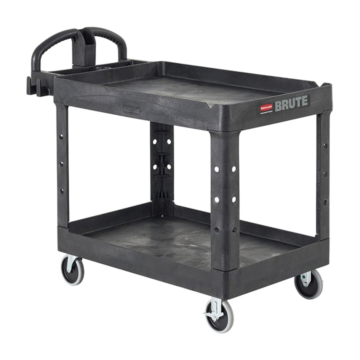 Rubbermaid Commercial Products 2-Shelf Utility/Service Cart, Small, Lipped Shelves, Ergonomic Handle, 500 lbs. Capacity, for Warehouse/Garage/Cleaning/Manufacturing