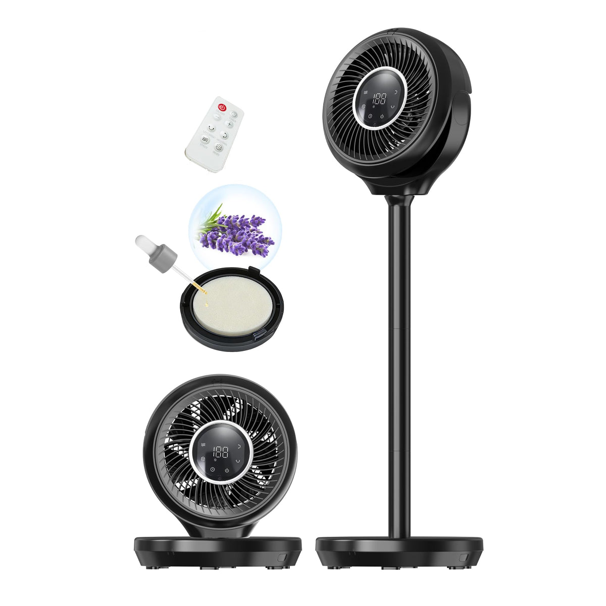 Standing Fan for Bedroom, Omnidirectional 180° Oscillating Quiet Pedestal Floor Fans, 25dB Ultra Quiet DC Cooling Fan Blows Cold Air with Remote, 15 Speed, 3 Modes, 12H Timer, 15-38" Height Adjustable