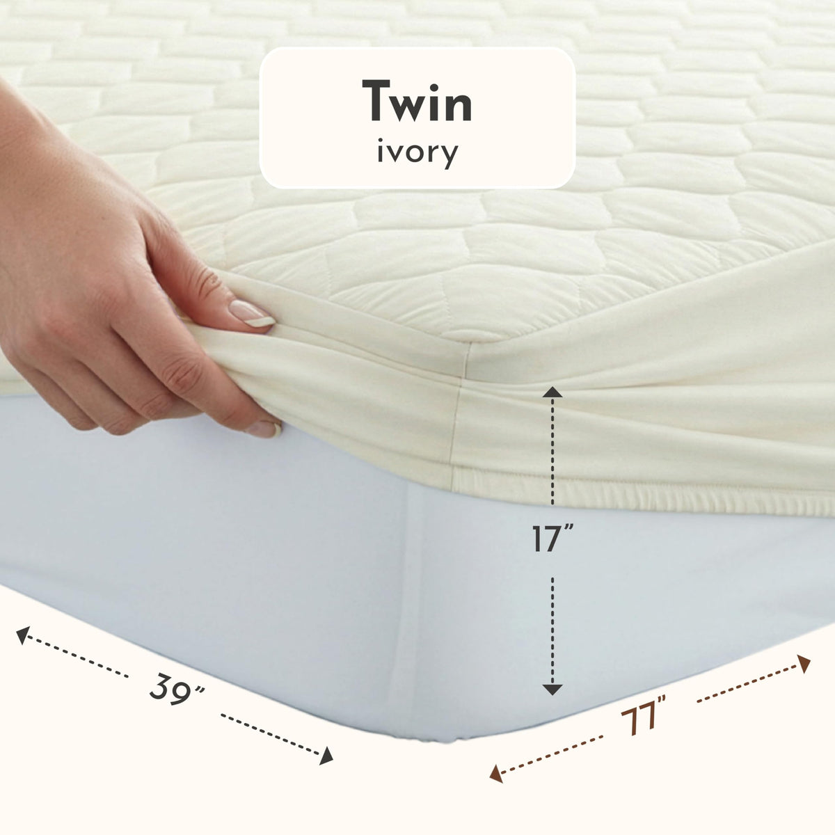 100% Cotton Organic Mattress Protector | Breathable & Noiseless GOTS Organic Mattress Pad with Premium 300GSM Durability | Machine Washable Quilted Bed Protector with Deep Pocket (Ivory, Twin)
