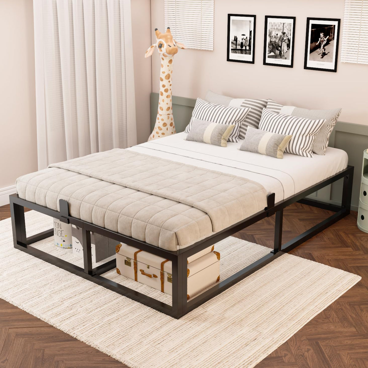 Bilily 14 Inch Full Bed Frame with Sturdy Steel Slat Support,Heavy Duty Metal Platform Full Size Mattress Foundation,No Box Spring Needed,Easy Assembly,Noise Free,Black