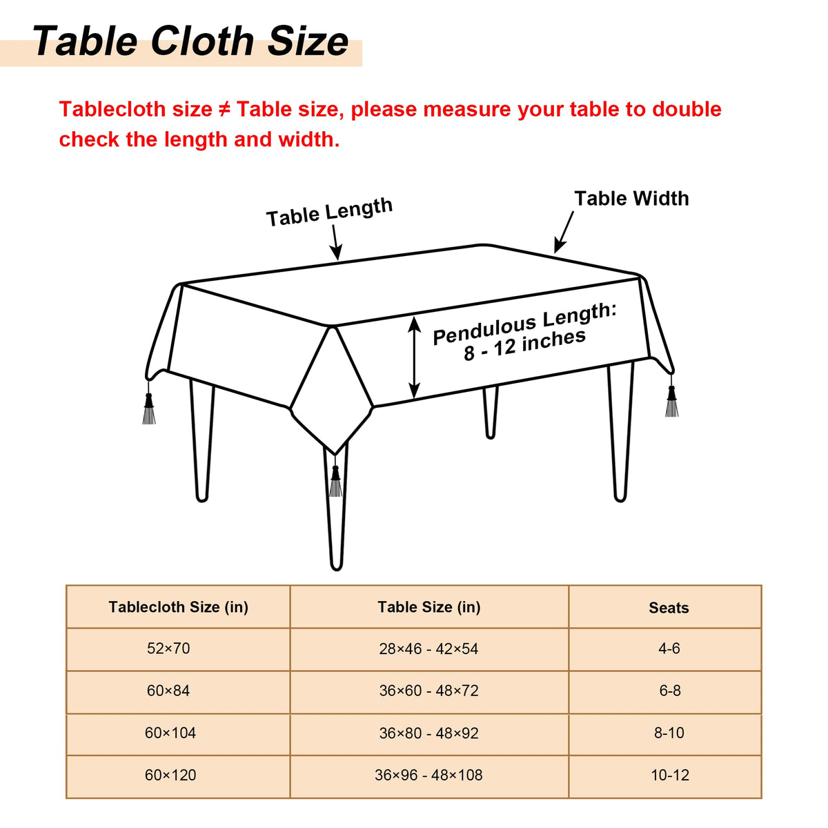 Loom and Mill Luxury Tablecloth 60 x 120 Inches, Elegant Classic Jacquard Rectangle Table Cover with Handmade Tassels for Dining Room Banquet Decorations(Light Apricot, 60"x120")