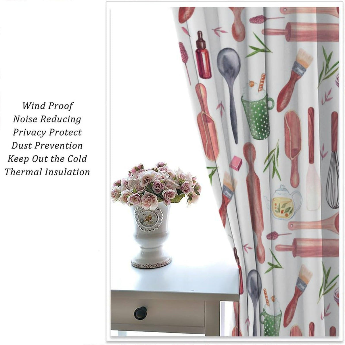 Brebasf Rustic Kitchen Chef Curtains - Abstract Modern Art Cooking Theme Kitchenware Print Window Treatment Room Darkening Blackout Curtains Thermal Insulated Rod Pocket Curtains 2 Panels 45"L x 21"W