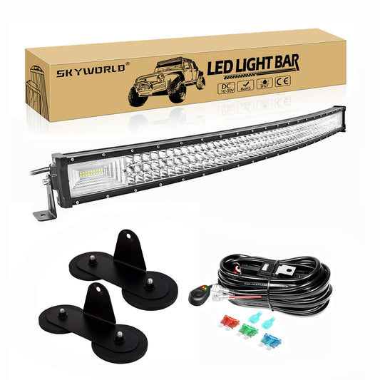 SKYWORLD 42" Curved Off Road LED Light Bar, 540W Triple Row Flood/Spot Combo Beam with 2 Magnetic Mounts & Wiring Harness Kit - 12V/24V for Trucks, SUVs, UTV, ATV, Tractors, Trailers, 6000K White