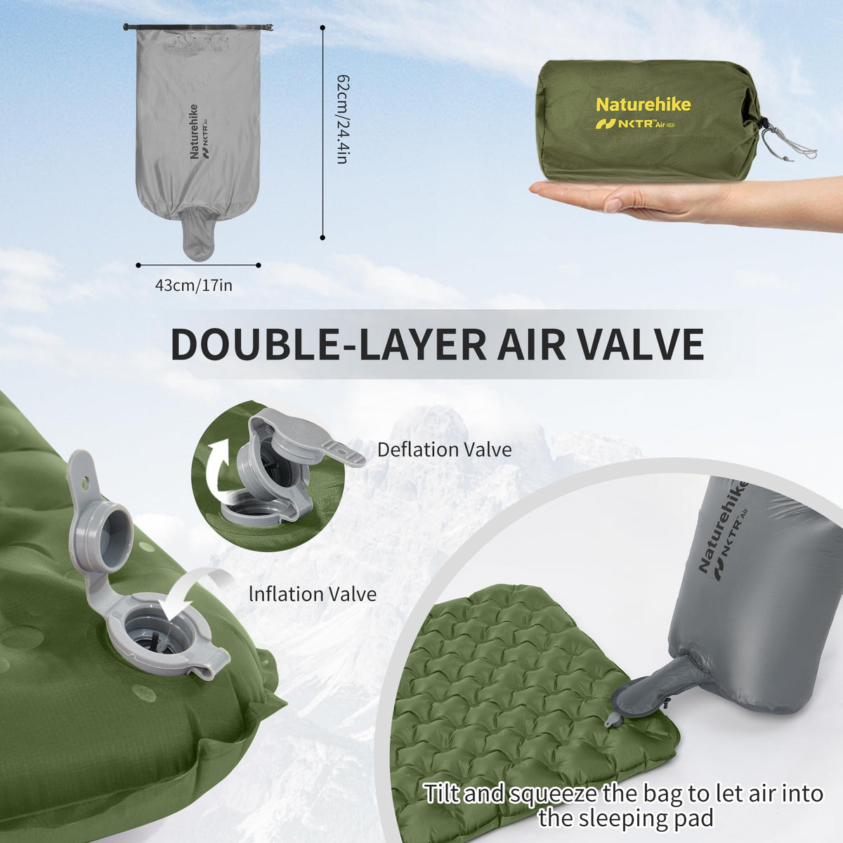 Naturehike 27oz Ultralight Sleeping Pad, Insulated Inflatable Sleeping Pad 4.6R, Lightweight Sleeping Mat for Camping, Hiking, Backpacking, with Air Pump Sack