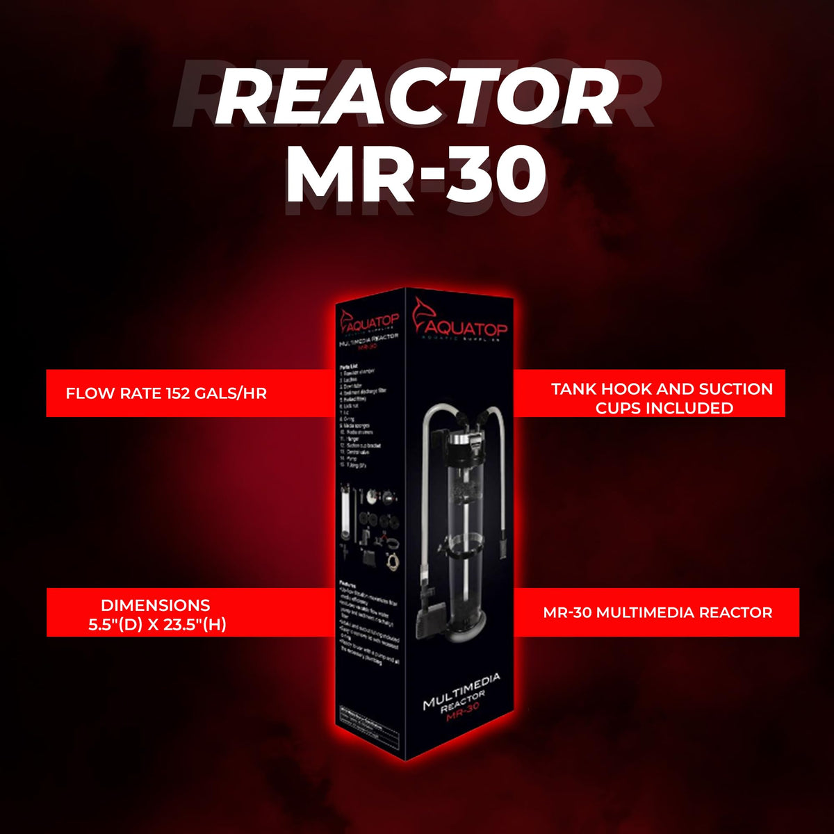 AQUATOP MR-30 Media Reactor – 152 GPH Up-Flow Filtration System – with Pump, Tubing & Mount – for Saltwater or Freshwater Aquariums – Sump or Hang-On Setup