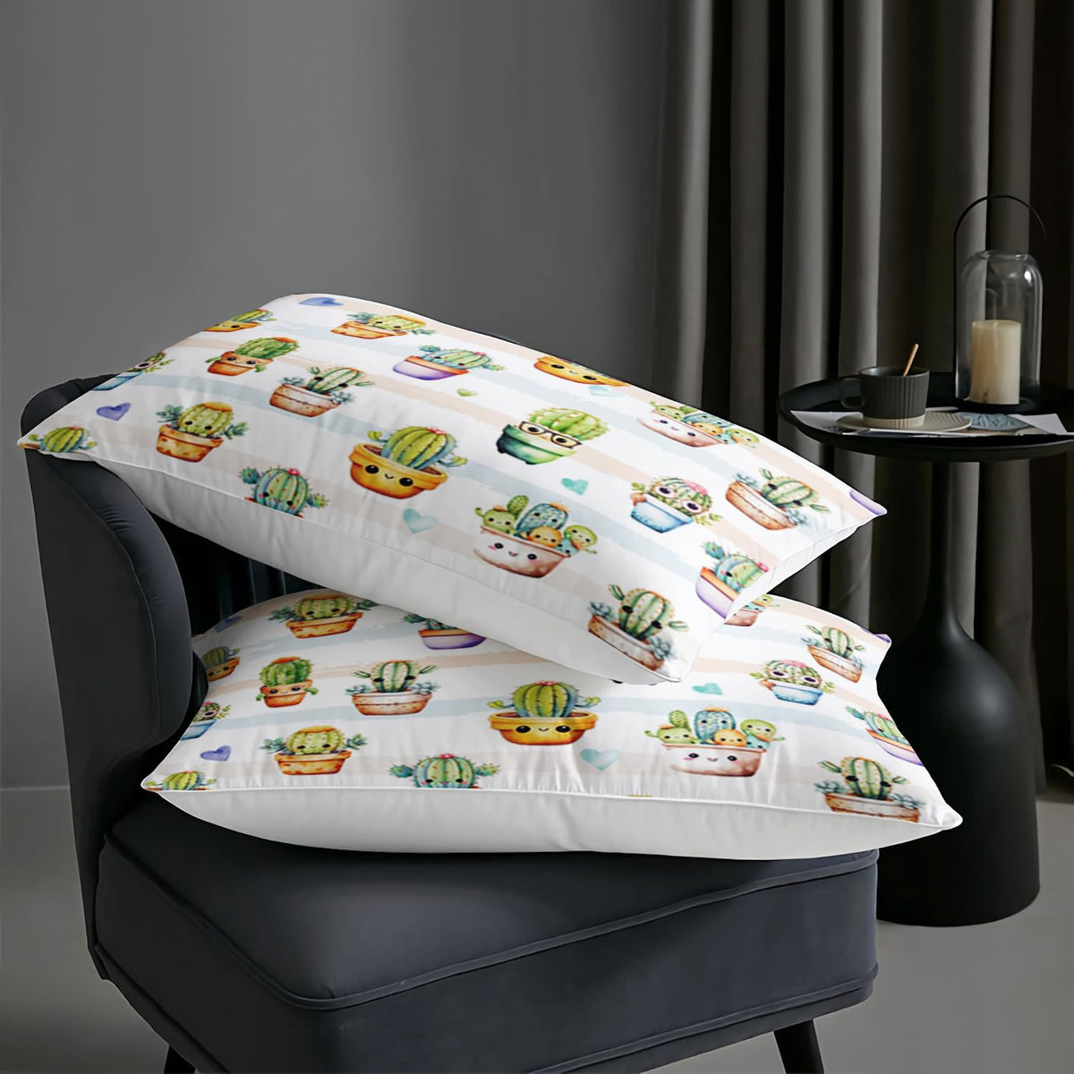 AILONEN Cute Cactus Comforter Set Queen Size, Funny Cartoon Style Succulent Plant Bedding Set for Kids Girls,Mexican Nature Hipster Humor Print Bed in a Bag,1 Quilt Set 2 Pillowcases,3 PCS