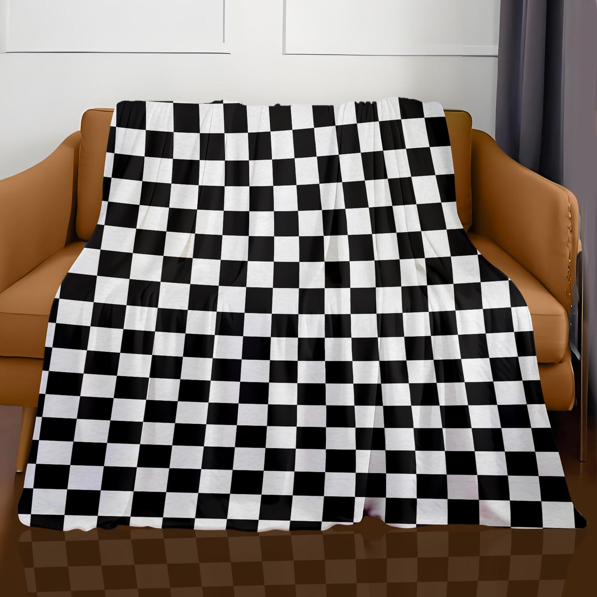 ANIOXCK Throw Blanket for Couch, 300GSM Warm Soft Cozy Flannel Blanket, Cute Blanket for All Seasons Bedroom Home Decor Gifts, Black White Checkerboard 50x60 Inches