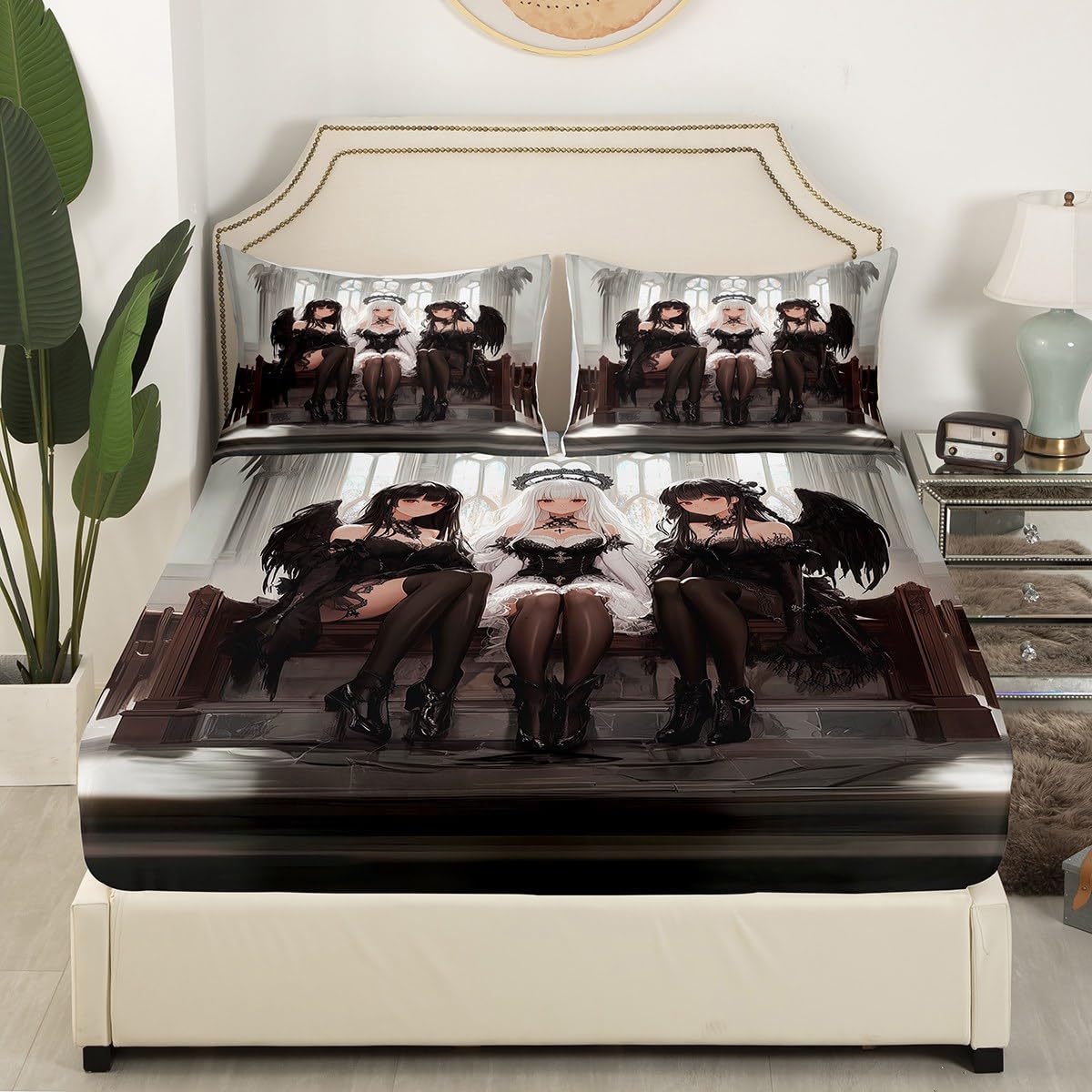 Erosebridal Japanese Anime Twin Size Fitted Sheet Top, Anime Girl Sheet Set Kawaii Japanese Style Bed Sheets Cartoon Japan Animation Bedding Set for Boys Youth Teens Adult Women Bedroom Decor