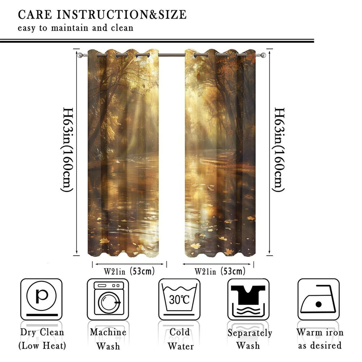 TOWINSFB Autumn River Tree Blackout Curtains for Bedroom/Living Room, Nature Landscape Maple Leaf Grommet Curtains Thermal Insulated Window Drapes, 2 Panels, Each 21W x 63L