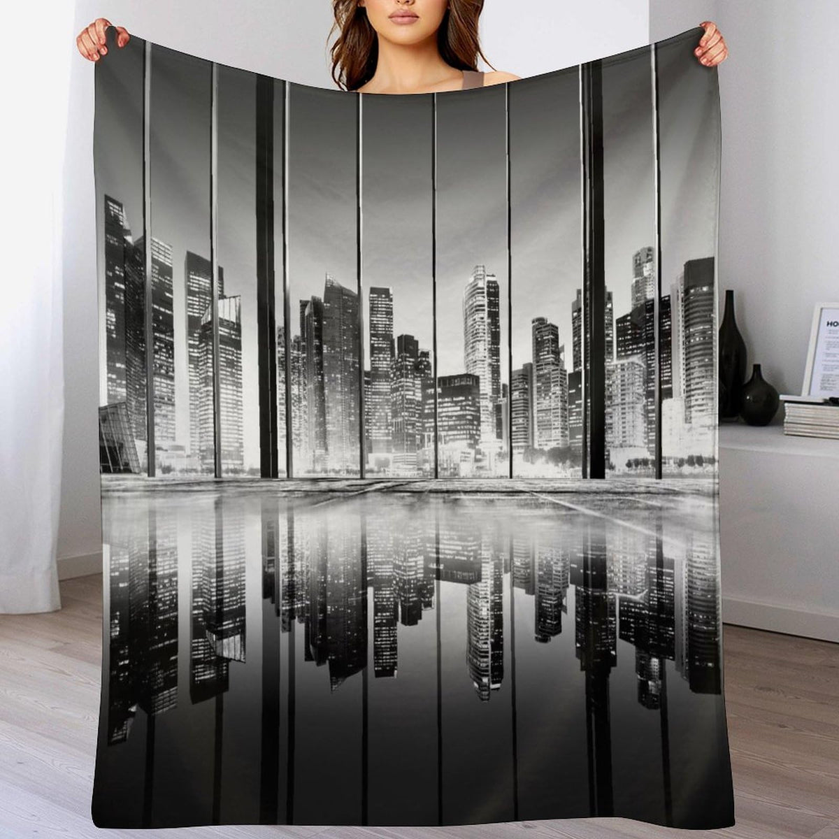 City Night Landscape Throw Blanket,New York Night View Skyscraper Pattern Soft Cozy Warm Flannel Blankets for Sofa Couch Bed Gifts for Lover Kids Boys Grils Women Adults 30x40 Inch