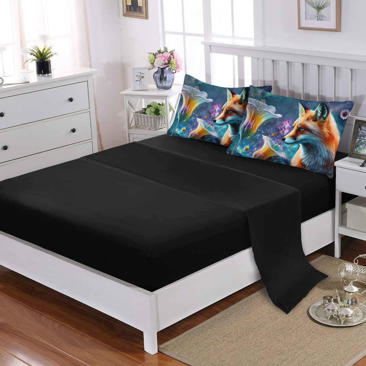 AILONEN Cute Fox Comforter Set Full 7-Piece Galaxy Flower Fox Bed in a Bag for Kids Boys,Soft Comforter & Fitted Sheet with Flat Sheet,2 Pillowcases,2 Pillow Shams