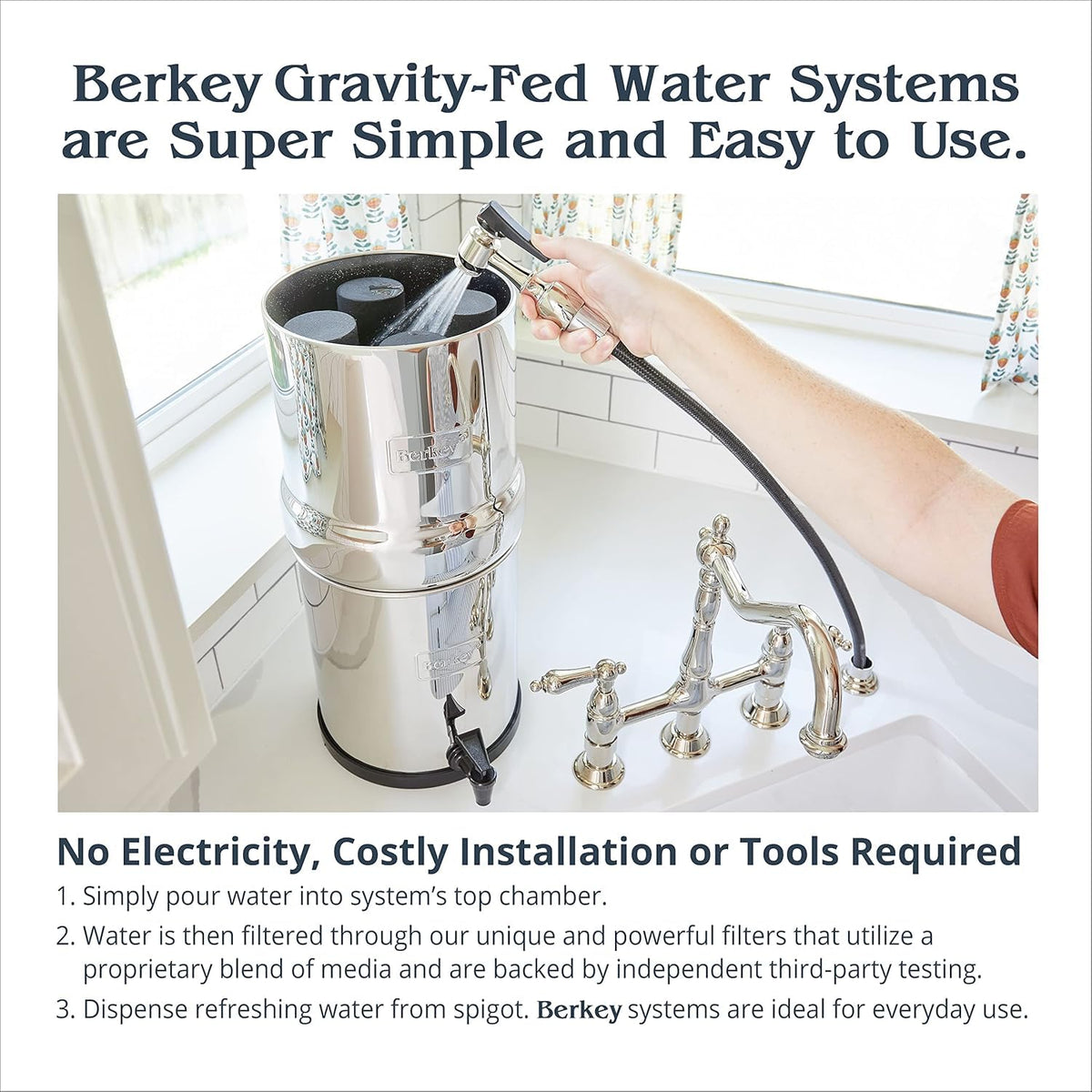 Royal Berkey Gravity-Fed Stainless Steel Countertop Water Filter System 3.25 Gallon with 2 Authentic Black Berkey Elements BB9-2 Filters
