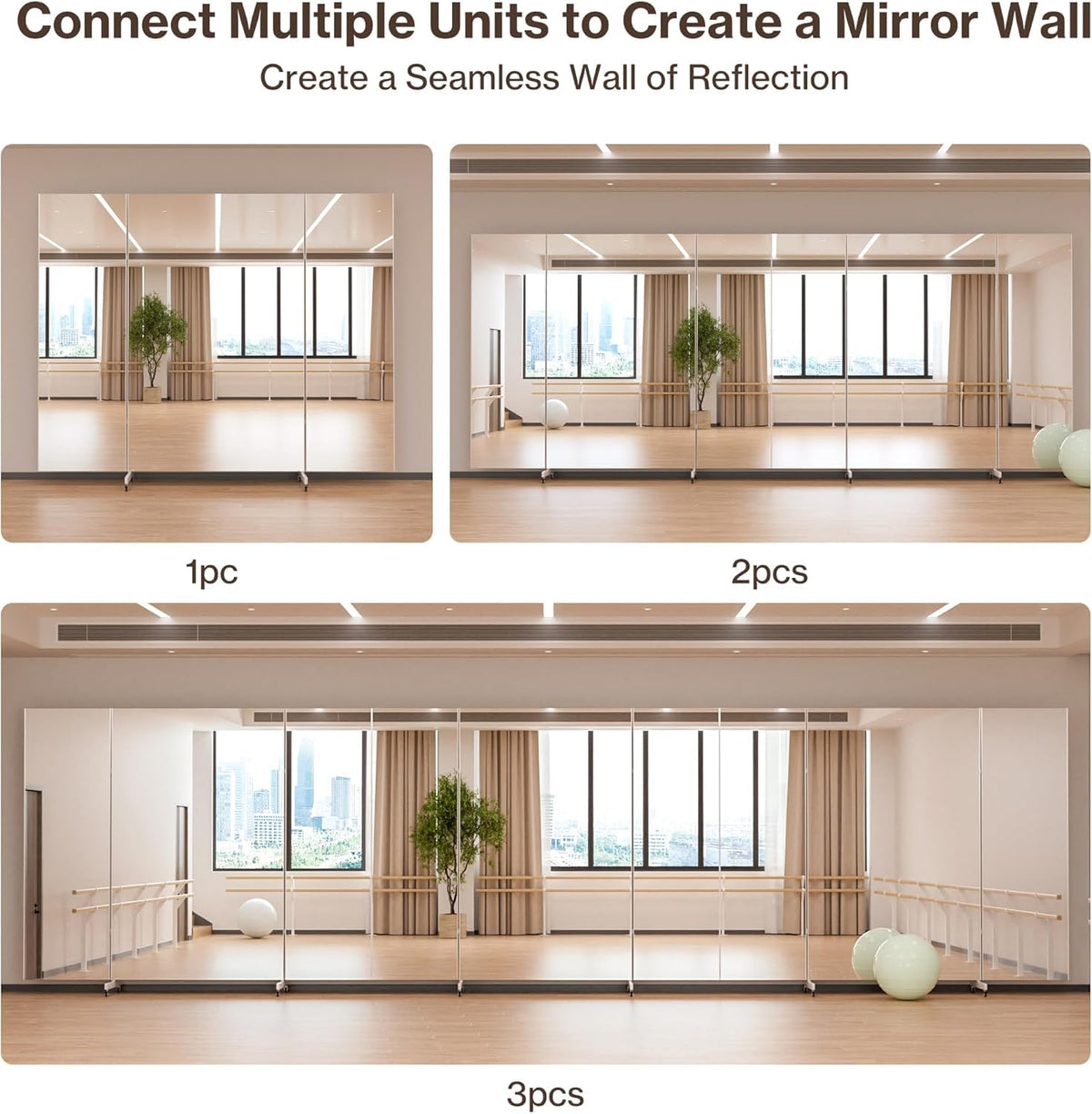 Full Length Stand Up Mirror on Wheels,79''×67'',Large Tri-Fold Floor Mirror with Stand,Movable 3-Way Full Length Standing Mirror for Gym, Dance Studio, Fitness Room, and Home (Whtie)