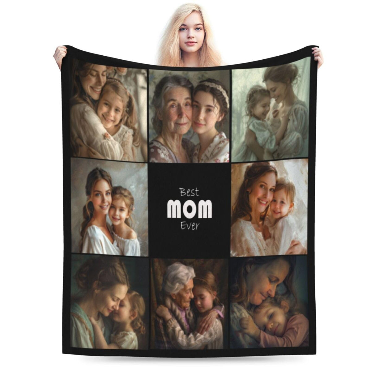Ouqiuwa Best Mom Ever Custom Blankets Personalized Blanket with Photo Text Customized Picture Throw Blanket for Mother's Day Birthday Mom Grandma Women 50"x40"