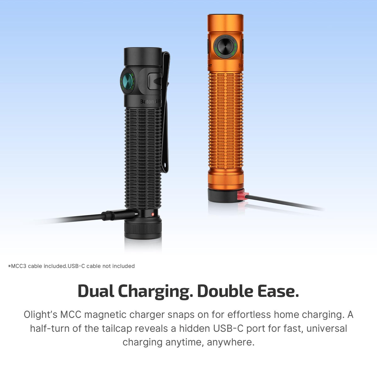 OLIGHT Baton4 Pro EDC Flashlight Rechargeable, 1600 Lumens Small Pocket Flash Light with Magnetic & USB-C Charging and Tail Switch Bundle with Oclip Pro S Clip-on Light, 600 lms Type-C with White LED,