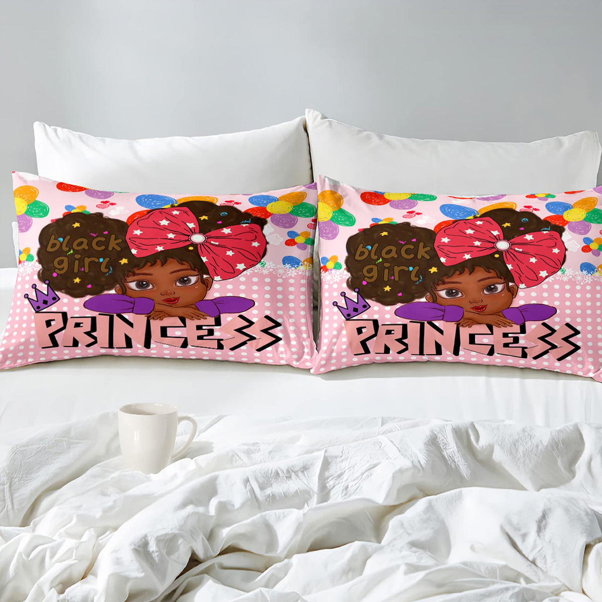 Jiospet Black Girl Full Size Comforter Sets for Girls, African Full Girls Room Cute Full Set Pink Princess Full Bedding Set, Full (1 2 Pillowcases)