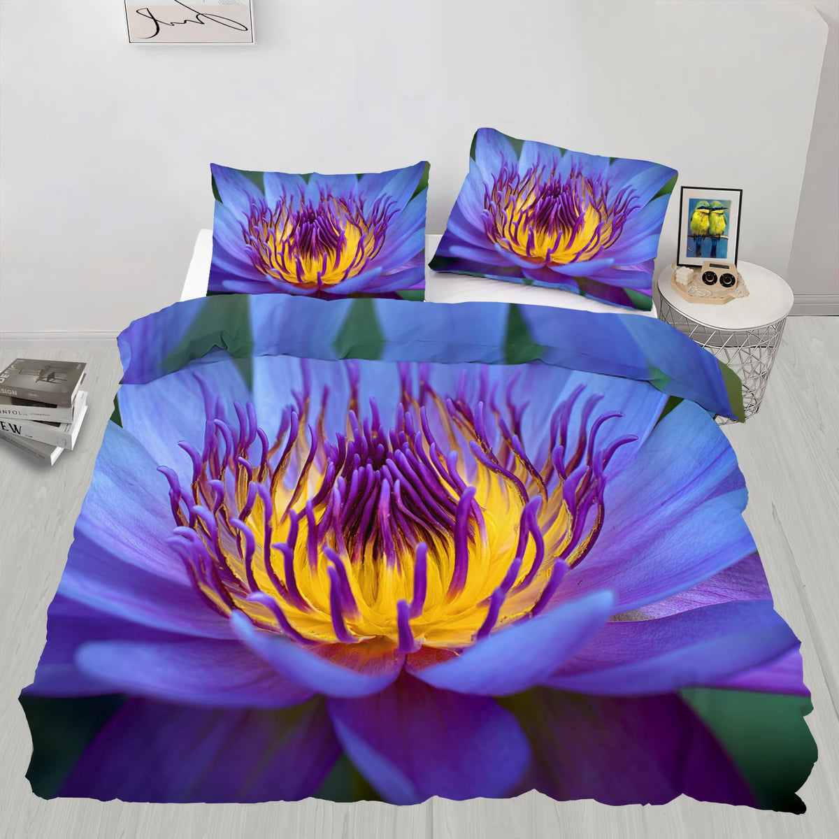 Floral Duvet Cover Full Size, Purple Flower Comforter Cover 80" x 90" & 2 Pillowcases, Elegant Country Flowers Bedding Set with Zipper Ties