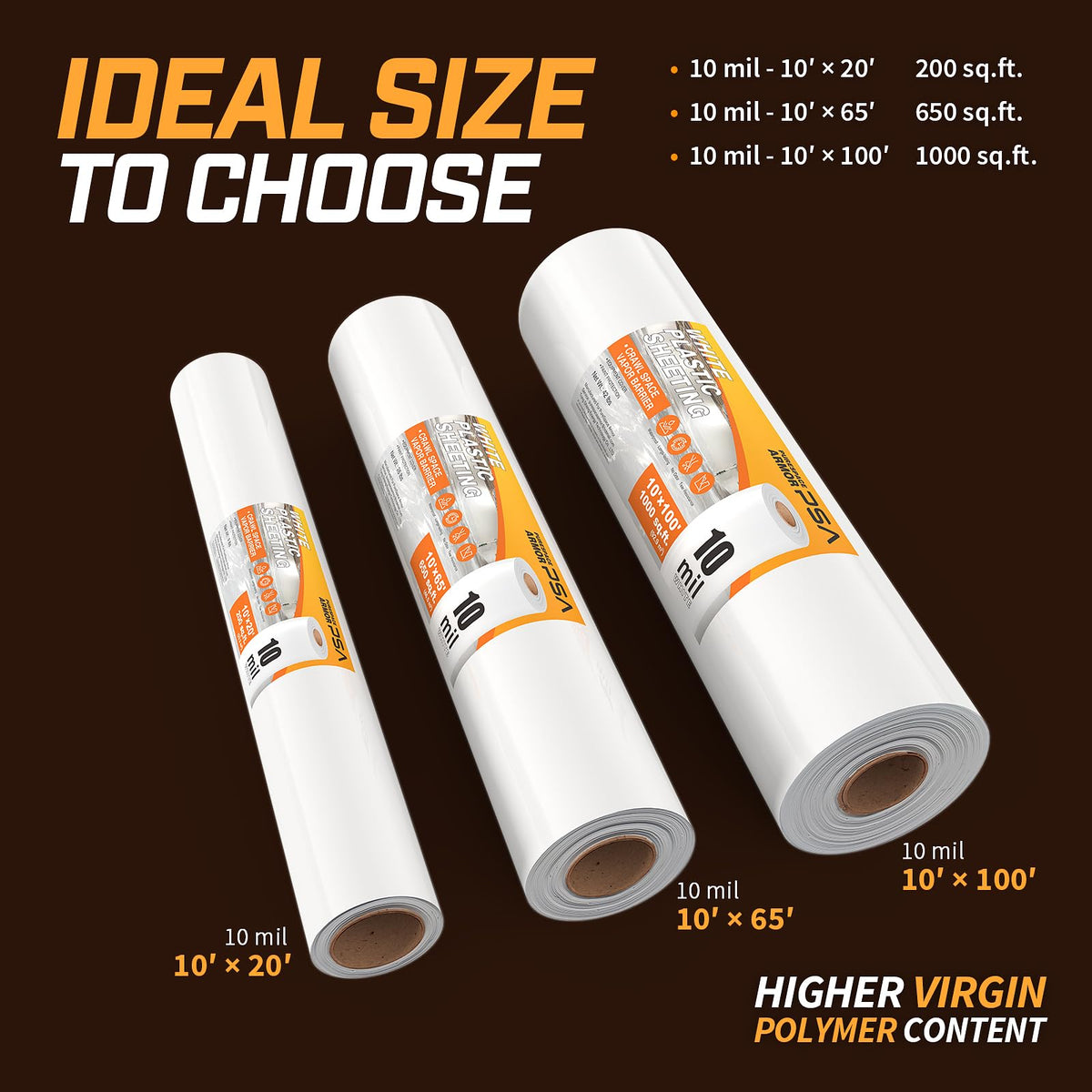 Crawl Space Vapor Barrier, 10mil Film, 10'x100', White Plastic Sheeting - Thick Plastic Sheeting, Heavy Duty Polyethylene Film, Drop Cloth Vapor Barrier Covering for Crawl Space, Garden, Basement