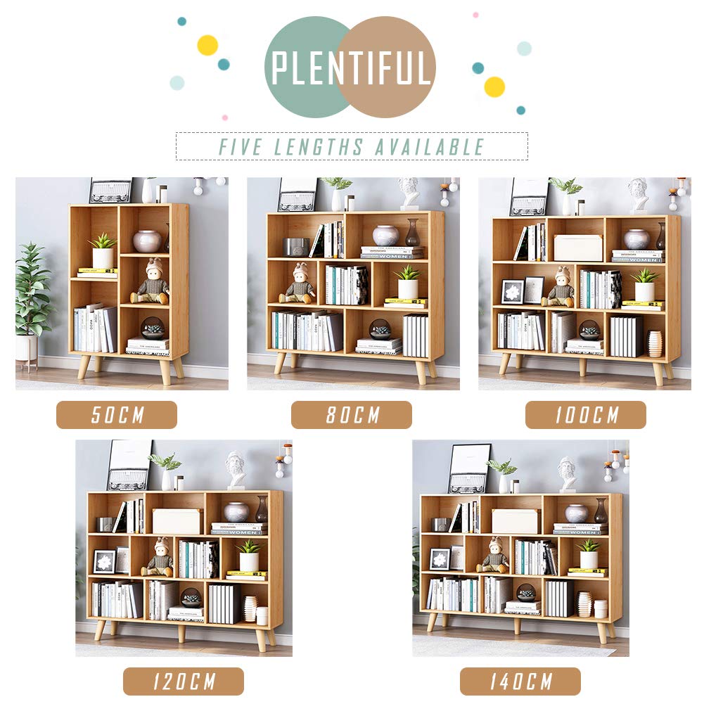 IOTXY Wooden Open Shelf Bookcase - 3-Tier Floor Standing Display Cabinet Rack with Legs, 8 Cubes Bookshelf, Pear Yellow