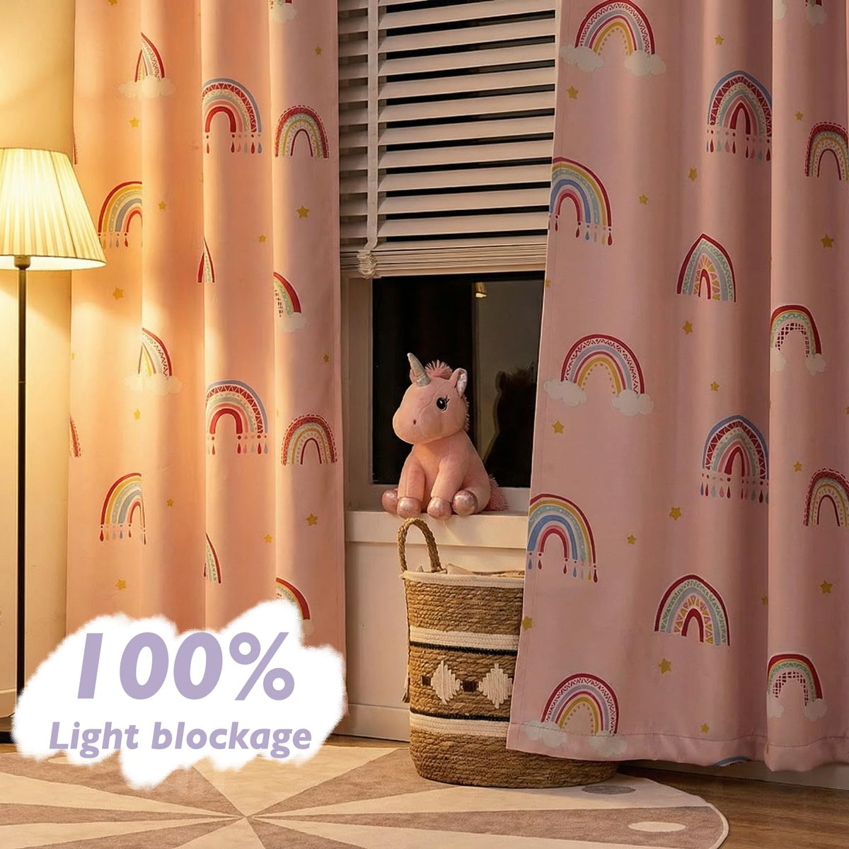 Vangao Blackout Curtains for Kids Bedroom Rainbow Pink Nursery Curtains 84 Inch Length Drapes for Teen Girls Thermal Insulated Room Darkening Boho Light Blocking for Living Room Set of 2