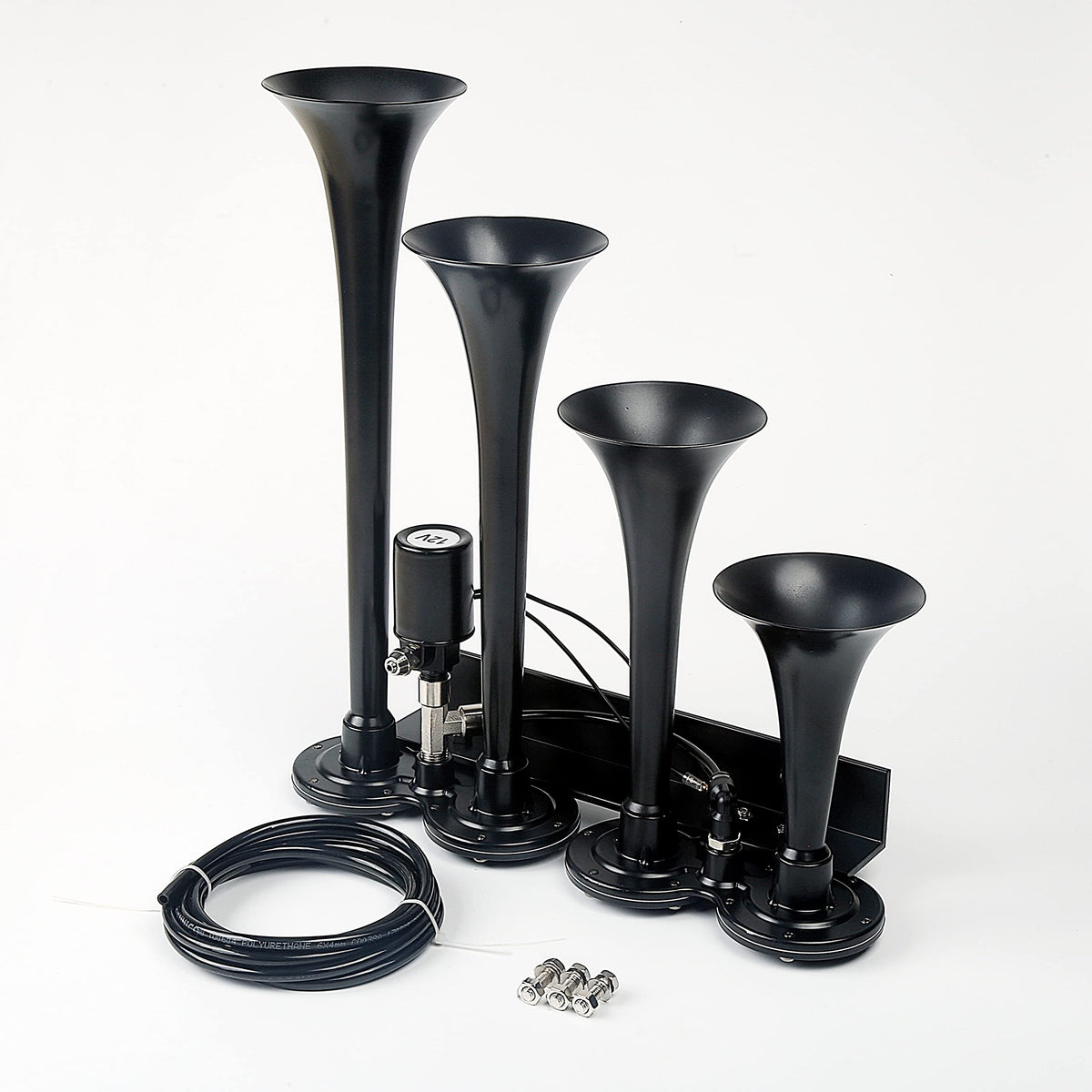 HONSDUKE 3 Liter Train Horn Kit for Trucks/Car/Semi. Complete Onboard System of 150psi Air Compressor, 1 Gallon Tank, 4 Trumpets. Super Loud dB. Fits All DC12V Vehicles Like Pickup/Jeep/RV/SUV
