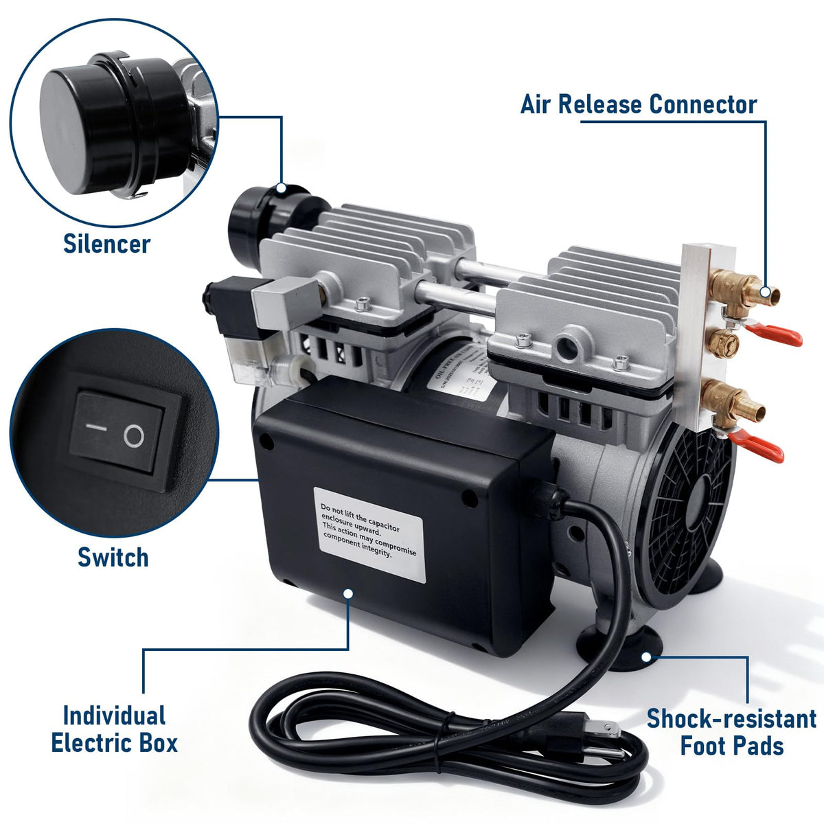 Pond Aerator, 550W 3/4 HP Air Compressor with Timer & Valves, 5.2 CFM for Up to 3 Acre 50ft Deep Lake, Outdoor Pond Oxygen Circulation System