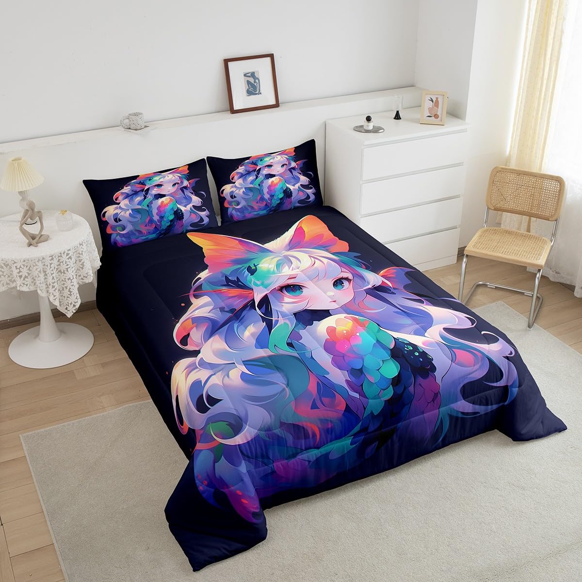 Erosebridal Girls Bedding Anime Gifts Comforter Set 3D Printing Bedding Comforter Sets, Cartoon Printed Comforter for Kids Kawaii Japanese Girl Duvet Insert with 1 Pillow Case (Twin)