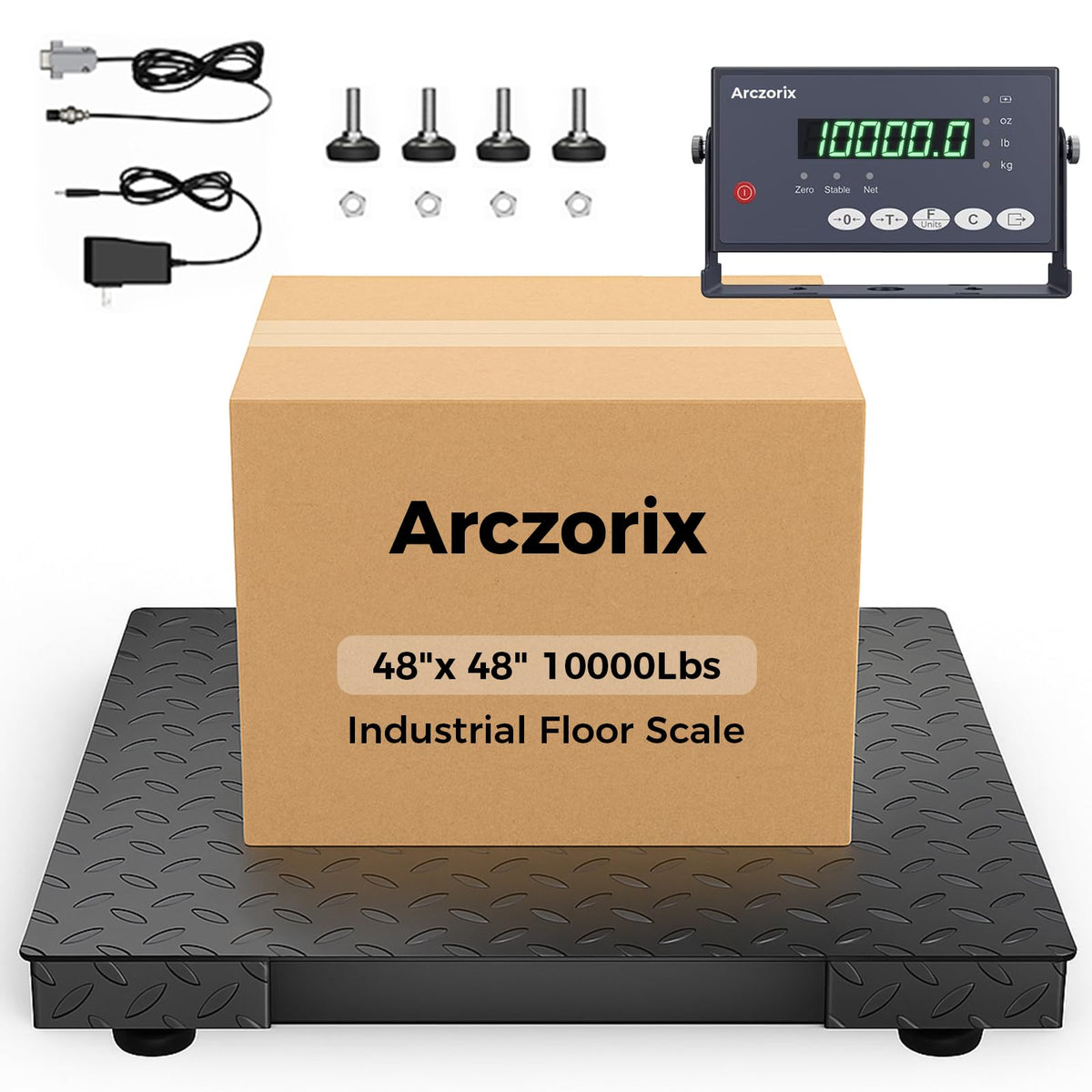 48"x 48" 10000Lbs Arczorix Industrial Floor Scale, Precision Pallet Scale with Digital Indicator, Heavy Duty Weighing Scale for Floor Bench Office Weight Weighing