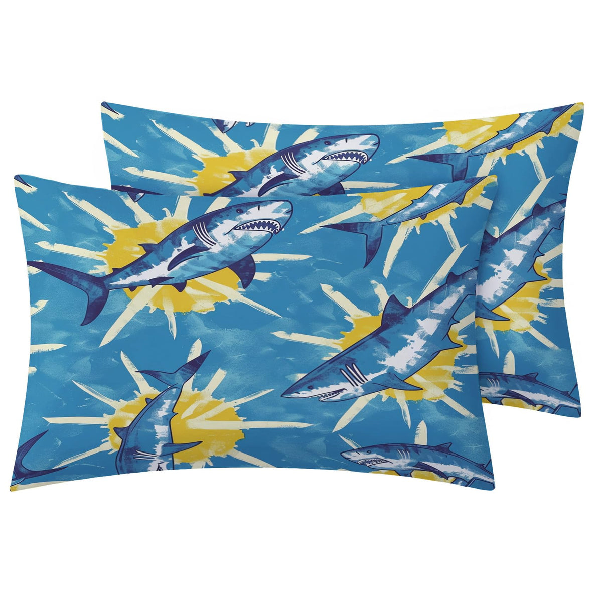 Rejkxyw King Size Sheets Set Blue Shark - Cartoon Sea Life Bed Sheets - Kids Boys Sheet Set - 12 Inch Deep Pocket - Ultra Soft Winkle Free Microfiber Bedding Sheets & Pillowcases 4 Piece