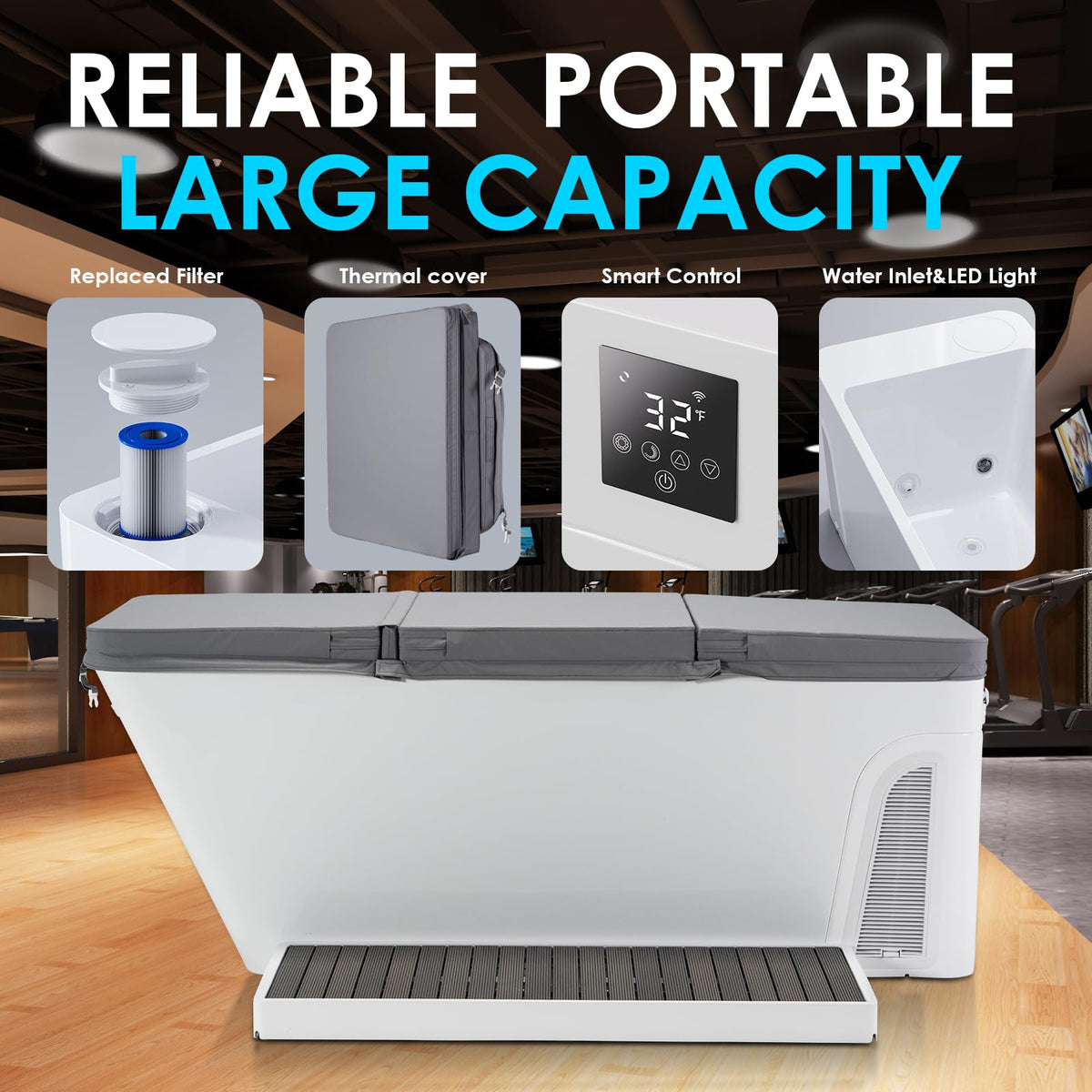 ICEGALAX Ice Bath Tub with Built-In Water Chiller (Down to 38℉), Smartphone Control, Whisper-Quiet, Freestanding Design for Full-Body Recovery & Cold Therapy, All-in Gen 2 (White)