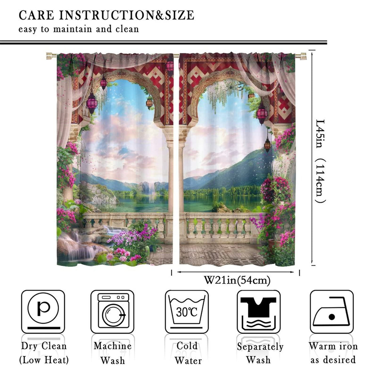 Italian Natural Scenery Curtains,Beautiful Mountain Lake Stone Arch View Room Darkening Thermal Insulated Window Curtain for Living Room Bedroom Decor W42xL45in