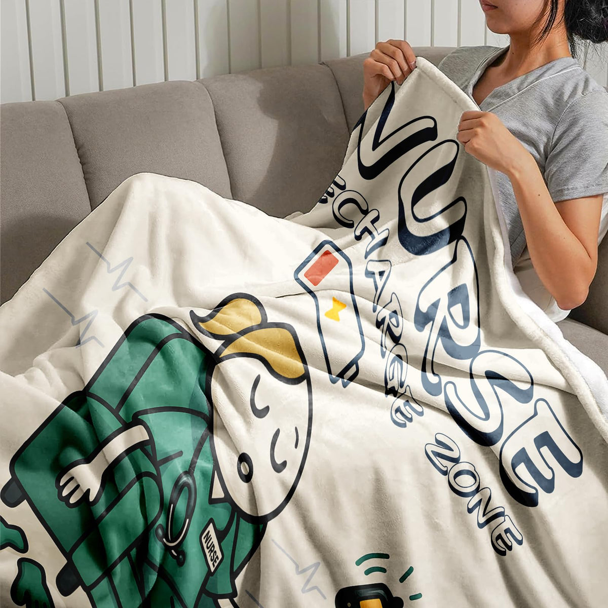 LuxeCove Nurse Blanket Gift, Recharge Humor Throw for RN LPN CNA NP, Nurses Week & Graduation Appreciation, Funny Cozy Couch Decor for Women & Men, Nursing Student Gift, 50'' x 60''