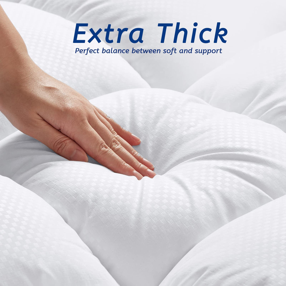 Full Size Mattress Topper for Back Pain, Cooling Extra Thick Mattress Pad Cover with 8-21 inch Deep Pocket, Plush Pillow Top Mattress Topper Overfilled with Down Alternative, Full Size, White