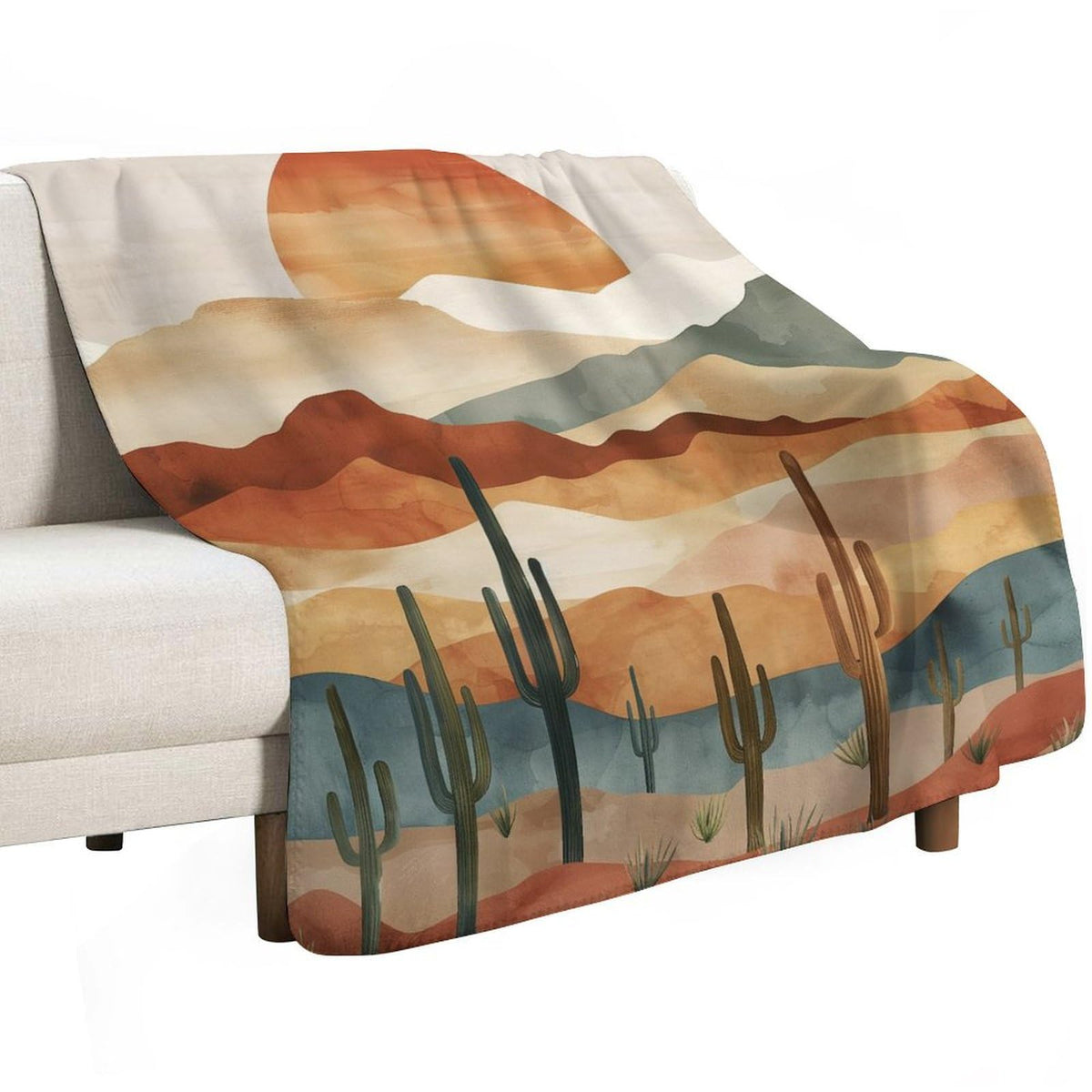 Sunset Desert Cactus Blanket, Southwest Landscape Throw, Soft Cozy Fleece Blankets for Kids Women Girls Nature Lovers, Modern Decor for Room Couch & Bed Birthday Gifts 50x60in